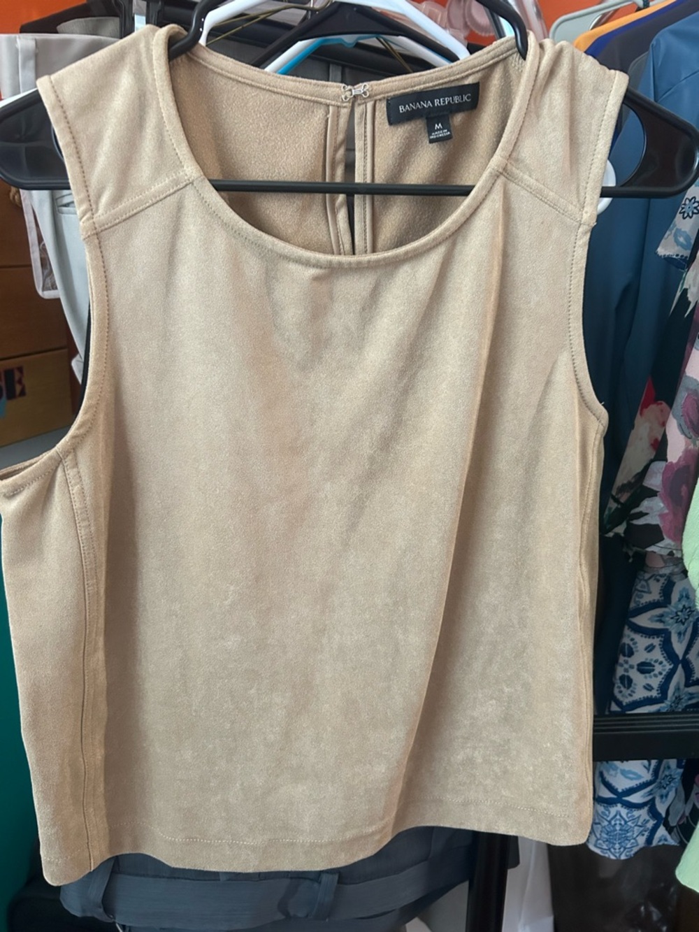 Banana Republic Beige Faux-Suede Sleeveless Shell